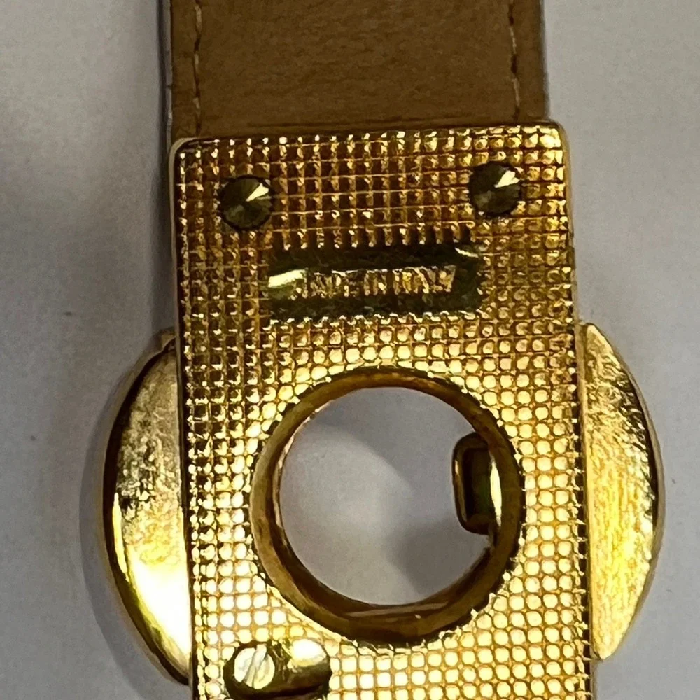 Worth Womens Belt Medium Cream Genuine Calfskin Leather Gold Slide‎ Buckle USA